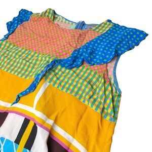 Conditions Apply Sleeveless Blouse Womens XL Multicolor Patchwork Ruffle Art